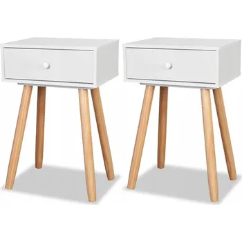 Noční stolek Retro noční stolky, masivní borové dřevo/MDF, bílo-hnědé, 40x30x61 cm