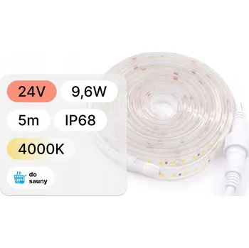 LED páska LED pásek SMD 5m do sauny 24V 9,6W 120LED/m IP68 4000K neutrální bílá