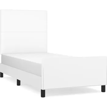 Postel Rám postele s čelem 203 x 103 x 118/128 cm, bílá barva, umělá kůže