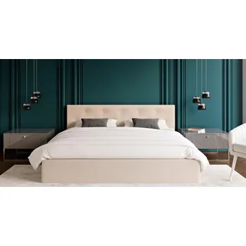 Postel Luxusní manželská postel CRYSTAL krémová 90x200 s kovovým roštem