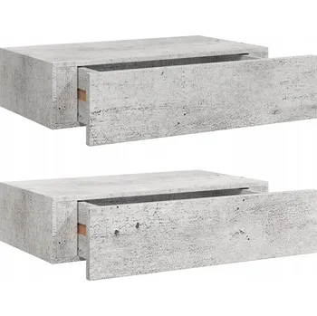 police Závěsná police se zásuvkou, MDF a kov, šedá betonu, 40x23,5x10 cm