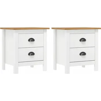 Noční stolek Noční stolek Hill z masivního borovicového dřeva, bílá/medově hnědá, 46x35x49,5