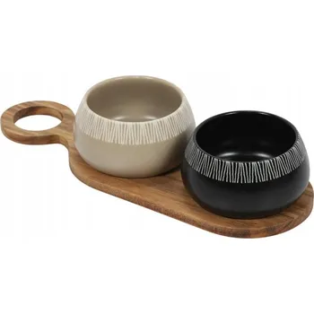 KERAMICKÉ MISKY NA POCHUTINY 2 KS S PODNOSEM Z AKÁTOVÉHO DŘEVA