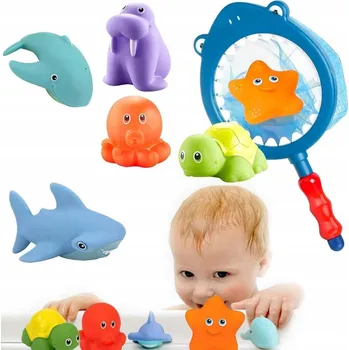 Hračka pro nejmenší HRAČKY DO VANY VODY Mořská zvířata DO VANY BAZÉNU + RYBÁŘSKÁ SÍŤ