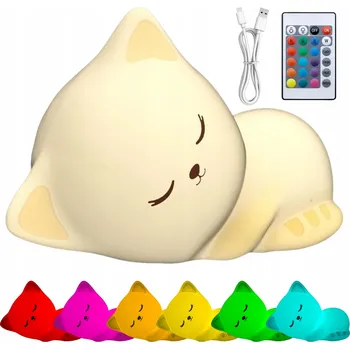 Lampička NOČNÍ LAMPA PRO DĚTI KOČIČKA LED BAREVNÁ SILIKON RGB MĚKKÁ SILIKONOVÁ