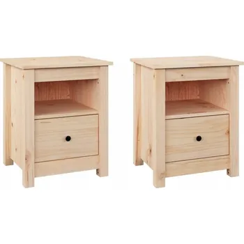 Konferenční stolek Sada 2 Dřevěných Nočních Stolků z Masivního Borovicového Dřeva 40x35x49 cm