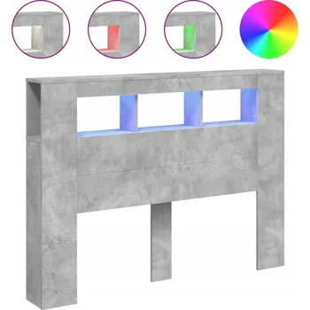 LED RGB Čelo postele s úložným prostorem, Materiál na bázi dřeva, Šedá Betonu, 140x