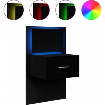 Noční stolek Černý závěsný noční stolek s LED, 48,5 x 32,5 x 80 cm
