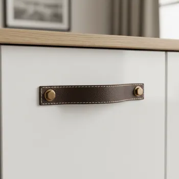 Nábytkové kování SMD Kožená úchytka SAMSONIT / Hnědá kůže 160 mm