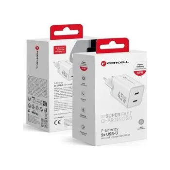 Síťová nabíječka Forcell F-Energy Mini GaN III 2× USB‑C PD QC4.0 45 W VT-36B bílá - Forcell + zdarma možnost vyzkoušet a vrátit zboží do 30 dní