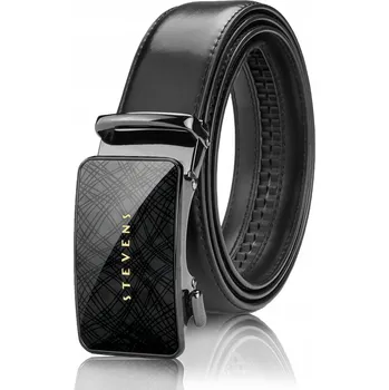 Opasek Kožený opasek Pánský automat Černý STEVENS Spona Kalhoty Oblek 105 cm