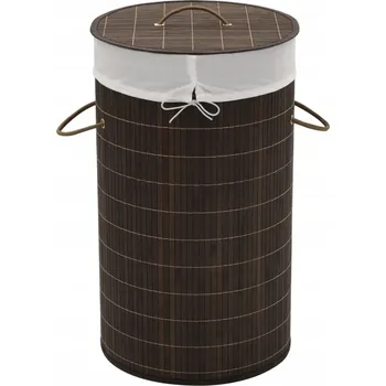 Koš na prádlo Koš na prádlo kulatý 35 x 60 cm tmavě hnědý s výsuvným sáčkem