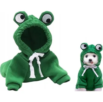 Obleček pro psa KOSTÝM / PŘEVLEK PRO PSA KOČKU MIKINA S KAPUCÍ ZELENÁ ŽÁBA VELIKOST M