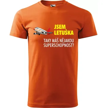 Pánské oblečení Sablio Tričko s potiskem Jsem letuška, taky máš nějakou superschopnost? - oranžové L
