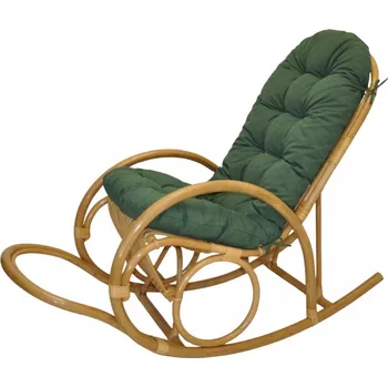 Křeslo Axin Trading Ratanové houpací křeslo Jenaira medové s polstrem Polstr: Tmavě zelený melír