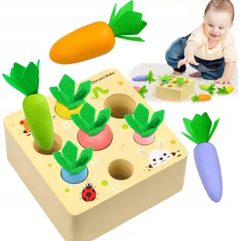 Dřevěná hračka Montessori Hračka Třídič Kostek Dřevěná Mrkev