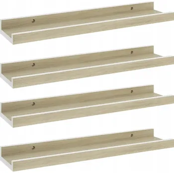 police Nástěnné police, 4 ks, bílá a dub sonoma, 40x9x3 cm