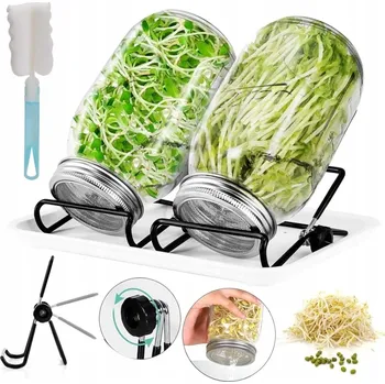 Sklenice 2X NAKLIČOVACÍ NÁDOBA na klíčky, semínka, sklenice s nastavitelným držákem pro pěstování fazolí