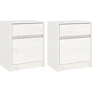 Noční stolek Noční stolek z masivního borovicového dřeva, bílý, 40x31x50 cm