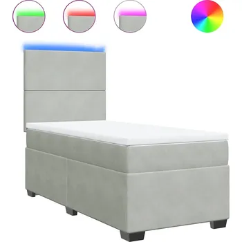 Postel Kontinentální postel s LED, světle šedá, 200x80x140,5/150,5 cm