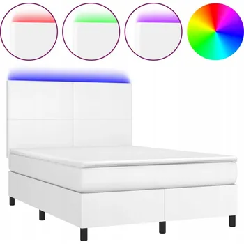 Postel Kontinentální postel s matrací a LED diodami, bílá, 193 x 144 x 118/128 cm
