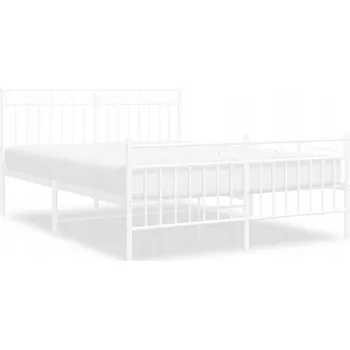 Postel Bílý rám postele z kovu 207 x 146 x 91 cm s čelem a nožním čelem