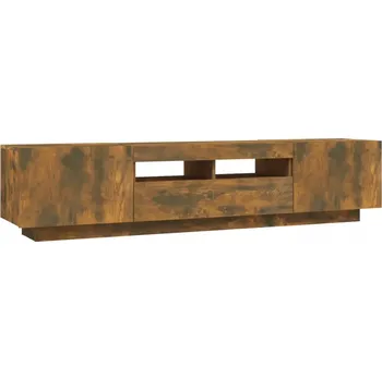 Televizní stolek Sada 2 TV skříněk s LED osvětlením, kouřový dub