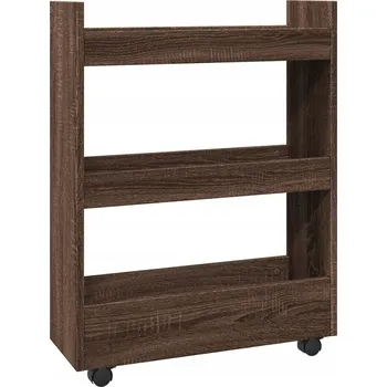 Knihovna VidaXL Úzký 3patrový pojízdný regál, hnědý dub