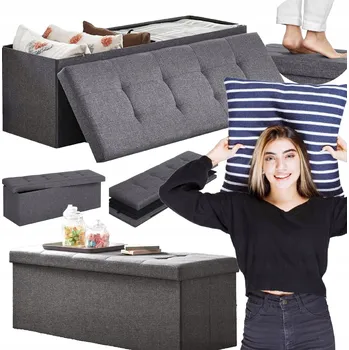 Taburet Taburet otevírací Truhla čalouněná Sedátko S ÚLOŽNÝM PROSTOREM Tmavě šedá