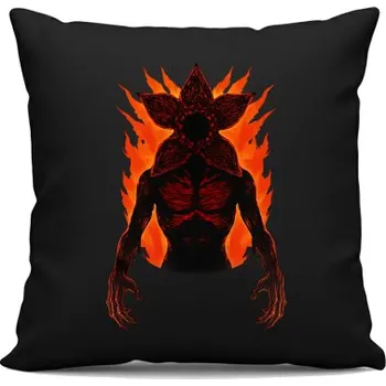 Žertovný předmět Demogorgon v2 - pro fanoušky seriálu Stranger Things - černý polštář s potiskem- Tričkový.cz