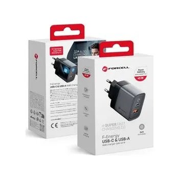 Síťová nabíječka na telefon Forcell F-Energy GaN USB‑C + USB‑A QC 4.0 PD 4 A 45 W, šedá - Forcell + zdarma možnost vyzkoušet a vrátit zboží do 30 dní