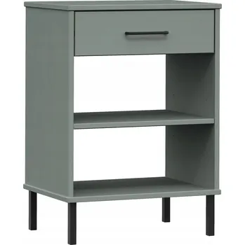 Knihovna Konzole OSLO z Masivního Borovicového Dřeva s Kovovými Nohy, Šedá, 50x35x7 cm