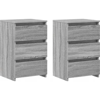 Noční stolek Noční Stolek se 3 zásuvkami, dřevěná, šedý dub sonoma, 40x35x62,5 cm