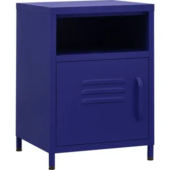 Noční stolek Moderní noční stolek z oceli, tmavě modrý, 35x35x51 cm, 1 police, 1 dvířka