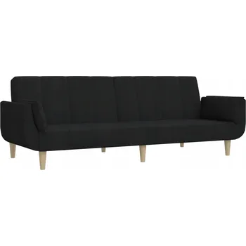 Pohovka Rozkládací pohovka pro 2 osoby s dřevěným rámem, černá, 220x84,5x69 cm