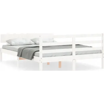 Postel Dřevěná postel z borovice bílá 195,5 x 145,5 x 81 cm, bez matrace