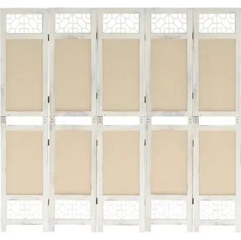 Paraván Paraván 5-panelový, dřevo paulovnie/MDF, krémově bílý, 175 x 165 cm