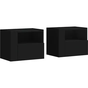 Noční stolek Nástěnný Noční Stolek se Zásuvkou, Černý, 45 x 30 x 35 cm, Materiál Dřevotříska