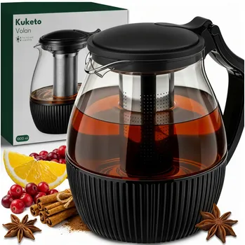 Konvice na čaj SKLENĚNÁ KONVICE na čaj s nerezovým sítkem, ŽÁRUVZDORNÁ, 1800 ml