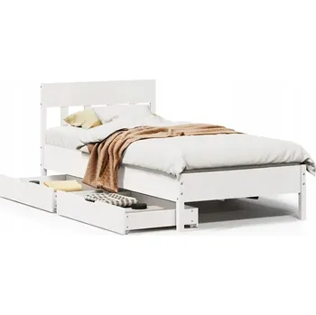 Postel Rám postele s čelem, bílá barva, 195,5 x 80,5 x 81 cm, masivní borovicové dřevo