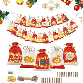 Vánoční dekorace DIY ADVENTNÍ KALENDÁŘ PRO DĚTI - SÁČKY, ZÁVĚSNÉ DEKORACE, DÁRKY, ŠŇŮRKA - SADA