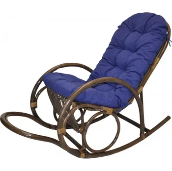 Křeslo Axin Trading s.r.o. Ratanové houpací křeslo Jenaira hnědé polstr modrý melír