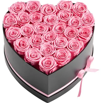 umělá květina Vevor Kytice 27 konzervovaných růží v krabičce ve tvaru srdce, růžová