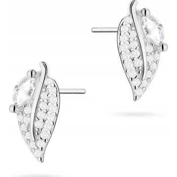 Náušnice STŘÍBRNÉ dámské NÁUŠNICE na puzetku ryzost 925, motiv lístků a bílé Zirkony