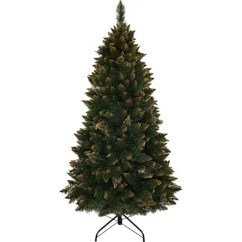Vánoční stromek Umělý vánoční stromek Zelený Velký PVC Borovice Zlatý Gold Šišky 220 cm Jako Živá