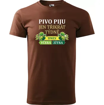 Sablio Tričko s potiskem Pivo piju jen třikrát týdně - hnědé S