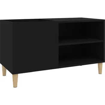 Komoda Skříňka na vinylové desky z eukalyptového dřeva, černá, 84,5x38x48 cm