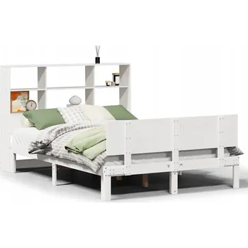 Postel Bílá postel s regálem z masivního borovicového dřeva 228,5 x 166 x 110 cm