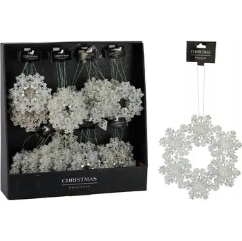 Vánoční dekorace Ozdoba vločka stříbrná akrylová 12 cm