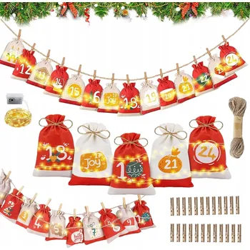 Vánoční dekorace Adventní kalendář 24 sáčků na dárek DIY sada Vánoční taštičky